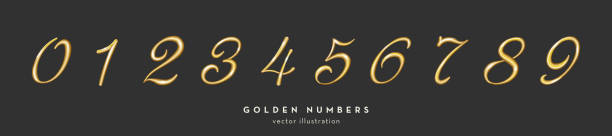 Elegant Golden Numbers. Luxury gold numbers set for New Year, Birthday party, Christmas, or sale. 3D vector illustration. Elegant Golden Numbers. Luxury gold numbers set for New Year, Birthday party, Christmas, or sale. 3D vector illustration one two three four five six seven eight and nine stock illustrations