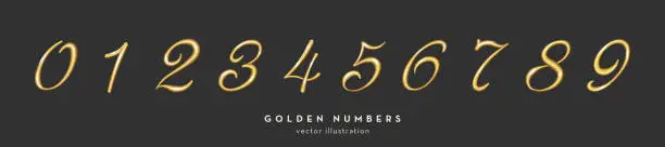 Vector illustration of Elegant Golden Numbers. Luxury gold numbers set for New Year, Birthday party, Christmas, or sale. 3D vector illustration.