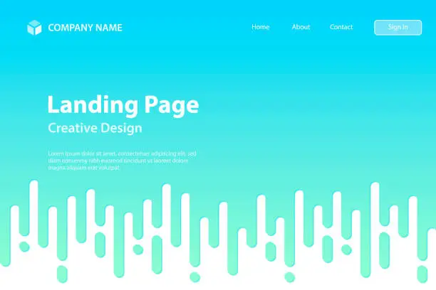 Vector illustration of Landing page Template - Abstract Rounded Lines - Halftone Transition - Blue Seamless Background
