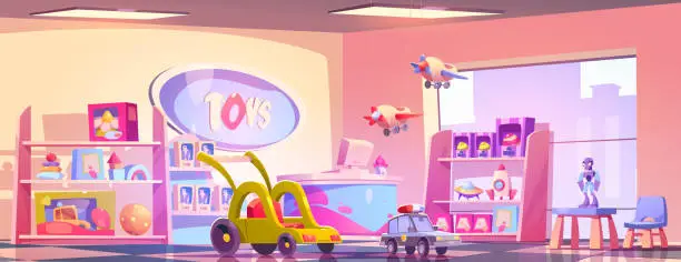 Vector illustration of Shop with kids toys, games and gifts for children
