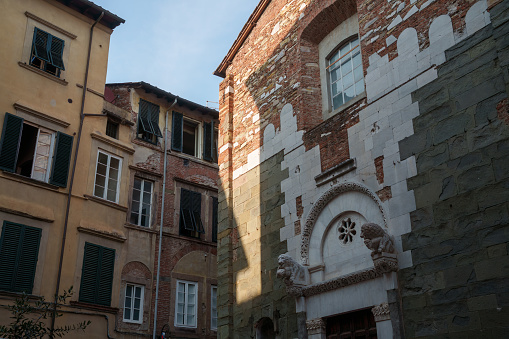 Exterior of historic buildings of Lucca, Tuscany, Italy