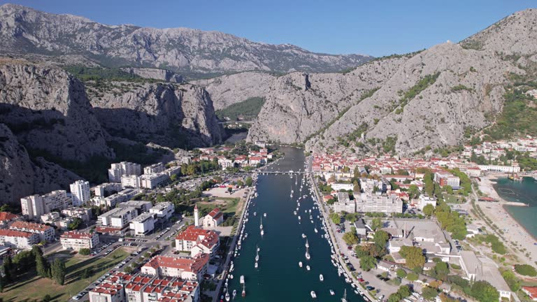 Aerial view of Omis town and Cetina river, Dalmatian Coast, Croatia