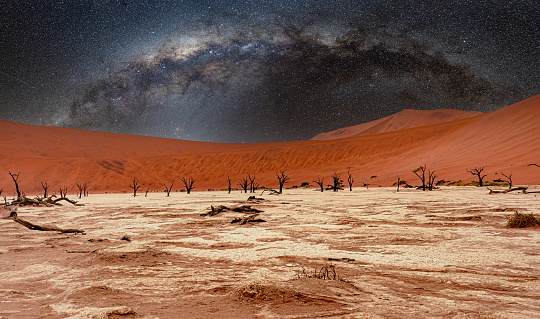 Sossusvlei with Milky Way in Namibia, Africa