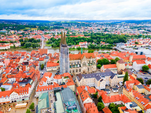 Regensburg city aerial panoramic view, Germany