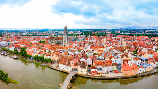Regensburg city aerial panoramic view, Germany