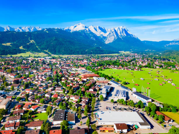 istock Garmisch-partenkirchen town aerial panoramic view, Germany 1682440651