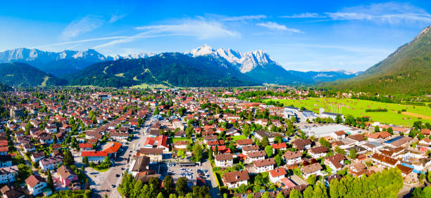 istock Garmisch-partenkirchen town aerial panoramic view, Germany 1682440655