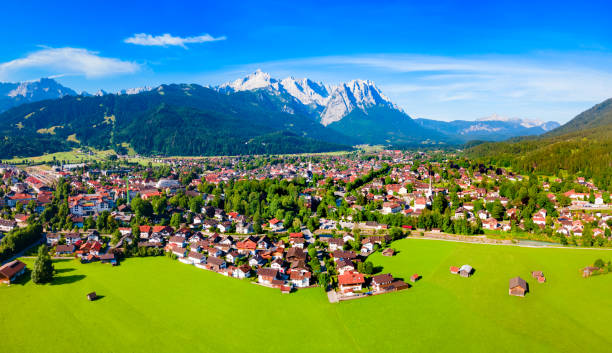 istock Garmisch-partenkirchen town aerial panoramic view, Germany 1682440659