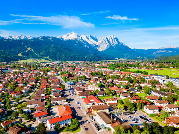 istock Garmisch-partenkirchen town aerial panoramic view, Germany 1682440671