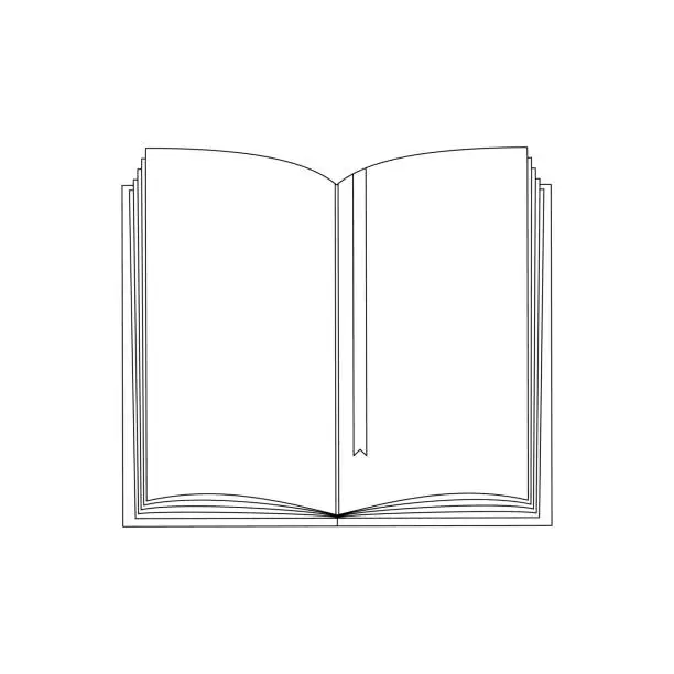 Vector illustration of Drawing of an open book with empty pages. Vector illustration, educational supplies, back to school theme. Outline, line, doodle style, icon.