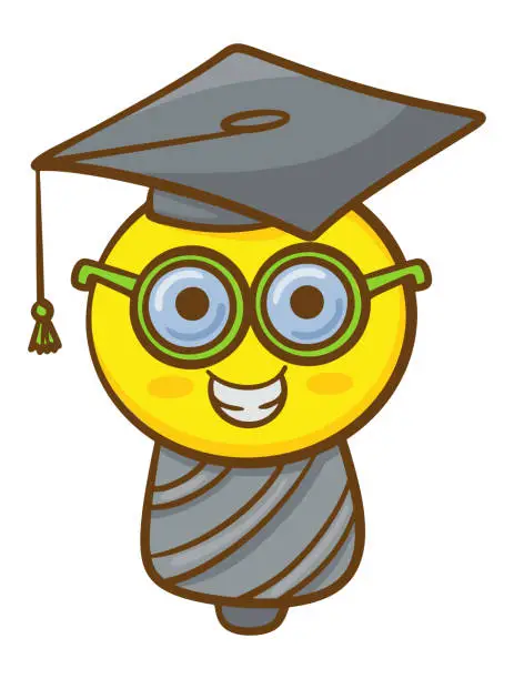 Vector illustration of Scholar bulb with eye glasses and cap cartoon