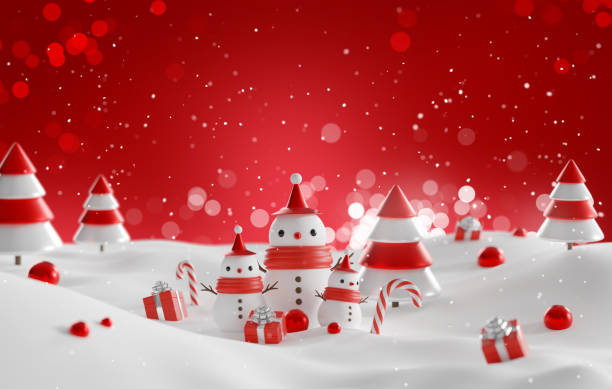 istock Snowman and red christmas ornament background, 3d rendering 1682455418