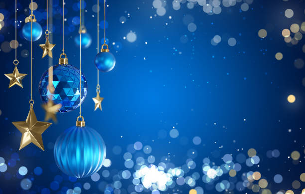 Blue gold christmas ball ornament background, 3d rendering