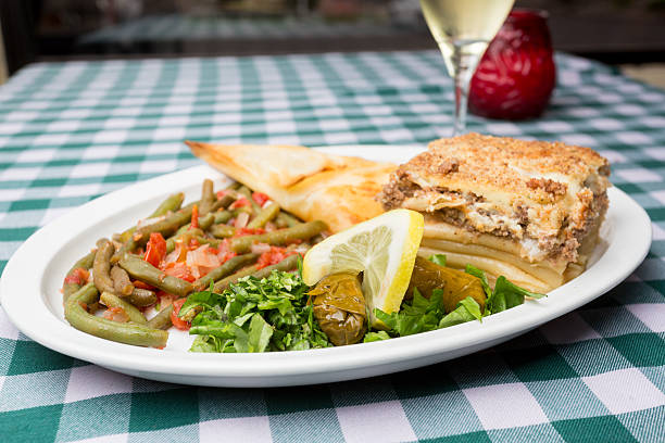 Pastitsio Greek Lasagna with Dolmades and Tiropita