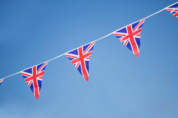 istock Union Jack Bunting and blue sky 168246387