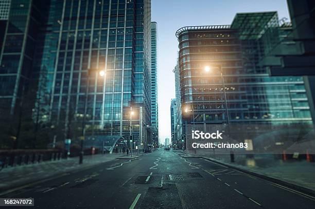 Contemporary Financial District In Canary Wharf During Twilight London Stock Photo - Download Image Now