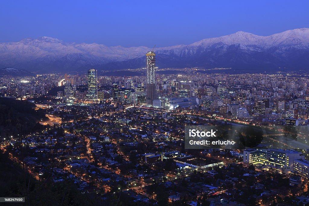 Overhead view of Santiago at dusk Financial district in Santiago, Chile Santiago - Chile Stock Photo