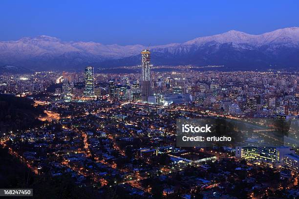Overhead View Of Santiago At Dusk Stock Photo - Download Image Now - Santiago - Chile, Chile, Night