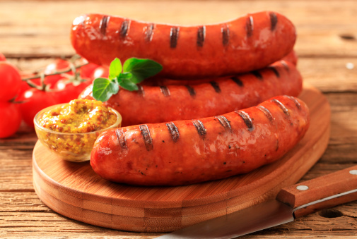 Grilled sausages and spicy relish