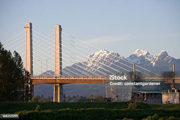 New Golden Ears Bridge With Snowcapped Mountains Stock Photo - Download Image Now - Langley - British Columbia, British Columbia, Bridge - Built Structure