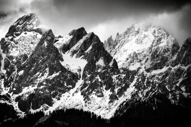 Monochrome shot of the Rote Wand in the Lech Valley Alps.