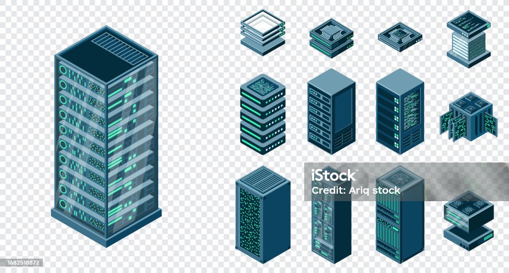 Set Of Isometric Server Racks Server Isometric Set Digital Technology ...