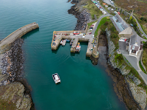 Aerial view of the harbor at Amlwch on the island of Anglesey in north Wales in the United Kingdom.