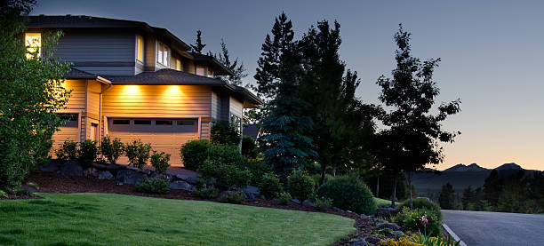 istock Twilight exterior of home and lawn 168254776