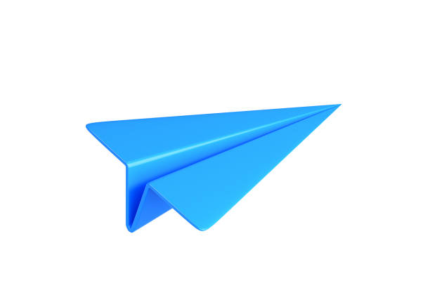 istock A blue simple folded paper plane flying icon on light  background. 3D illustration 1682550778