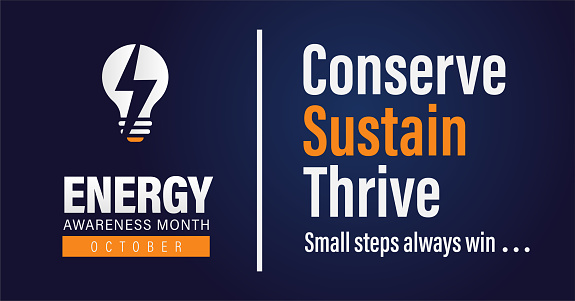 Energy awareness month. Conserve, sustain, thrive. Observed yearly in October. Vector banner.