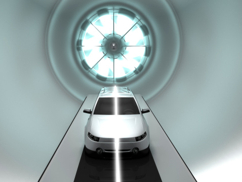 3D illustration of car in wind tunnel