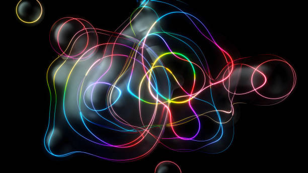 istock 3d render abstract art surreal smooth and round substance based on meta balls spheres or bubbles in matte plastic material in blue purple green and yellow gradient color with fluorescent glow effect 1682576353
