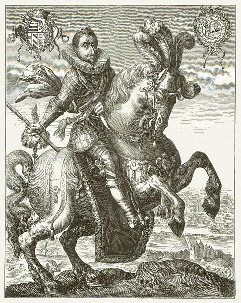 Ferdinand II (1578-1637), wood engraving, published in 1881 Ferdinand II (1578 - 1637) from the house of Habsburg, King of Bohemia, Hungary, Croatia and in 1619 Emperor of the Holy Roman Empire. Woodcut engraving after an anonymous etching (1619), published in 1881. habsburg dynasty stock illustrations