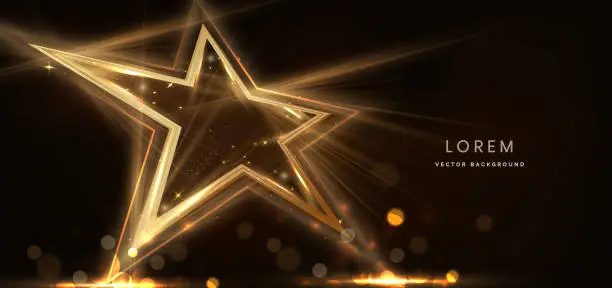 Vector illustration of Golden star on black background with lighting effect and sparkle. Luxury template celebration award design.