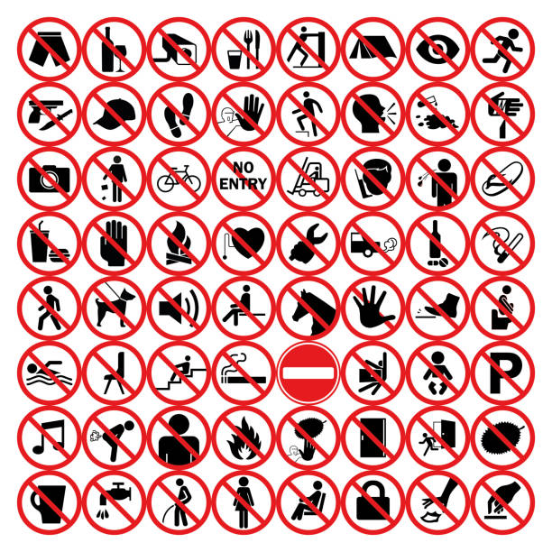 Total of 64 prohibited symbols. Vector illustration. Total of 64 prohibited symbols. Vector illustration. gun free zone sign stock illustrations