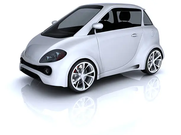 Compact car isolated in white background. The abstract car has no real prototype