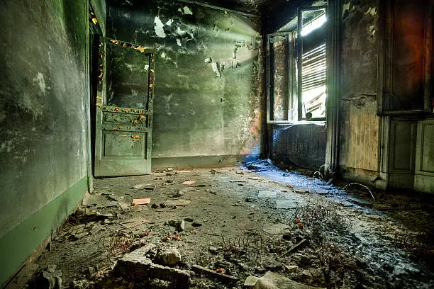 Photo of Burnt Room in Abandoned House, HDR
