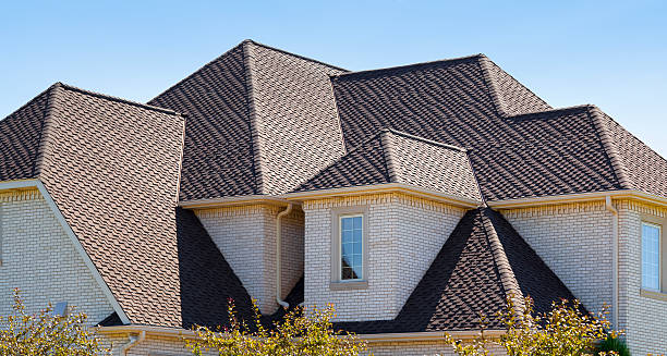 New Dimensional Asphalt Shingle Complex Roof New Dimensional Asphalt Shingle Complex Roof.  This is one of the best images I've created to show the intricacy and detail of roofing. The angle of the sun is as perfect as it could be for great detail and depth.  Zoom-in and see! wood shingle photos stock pictures, royalty-free photos & images