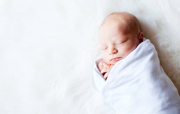 istock Newborn Baby Swaddled While on Fur Rug 168262256