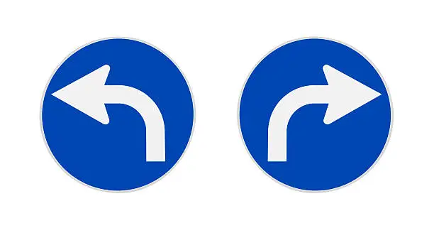 German traffic signs, turn left and turn right. Isolated on White. Clipping path included!