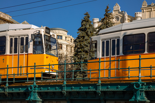Historic yellow tram