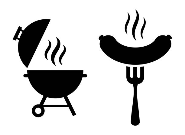 ilustrações de stock, clip art, desenhos animados e ícones de bbq grill icon - bratwurst