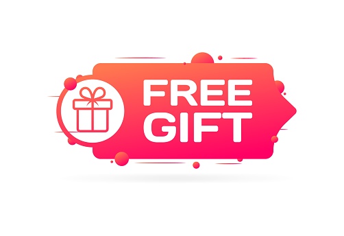 Free gift sign. Flat, red, gift box, free gift icon. Vector icon