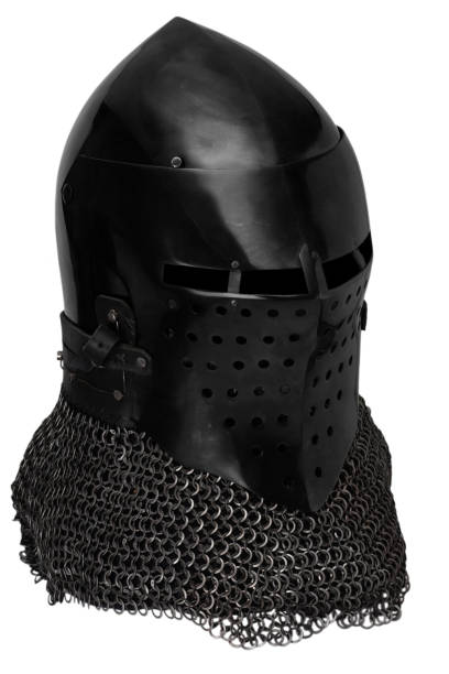 istock Black knight helmet isolated on white. 1682668028