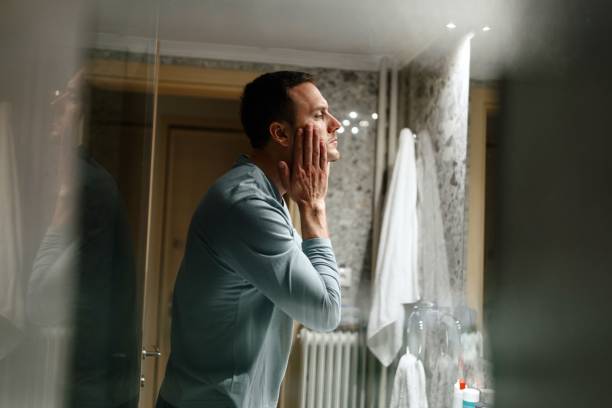 Man preparing for bed in the bathroom