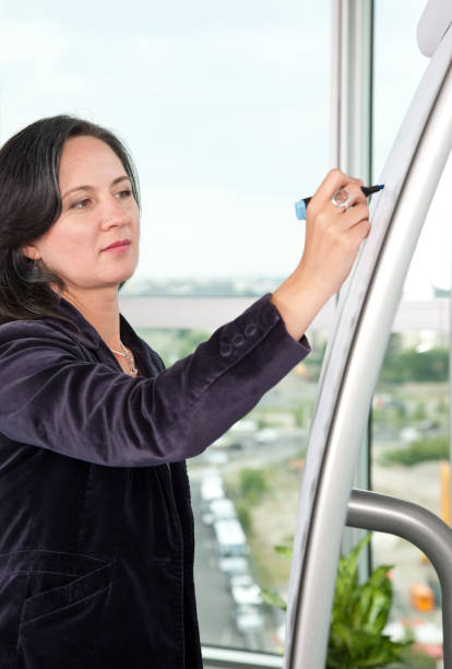 istock Mature business woman at flipchart 168267764