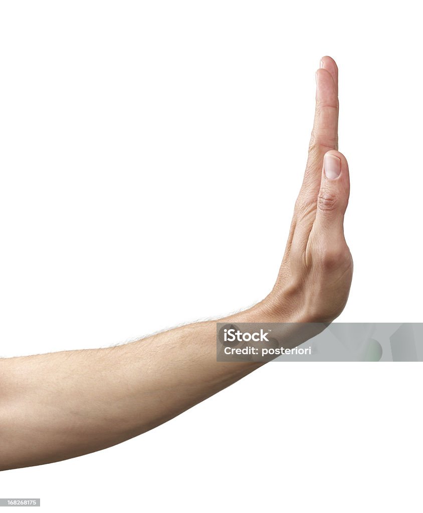 human Hand signing stop Pushing Stock Photo