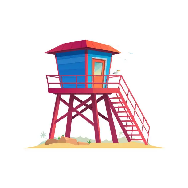 Vector illustration of Lifeguard house on the sandy beach