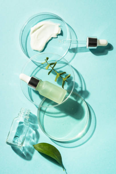 istock Eucalyptus cosmetic, cosmetic laboratory at blue background. 1682684549
