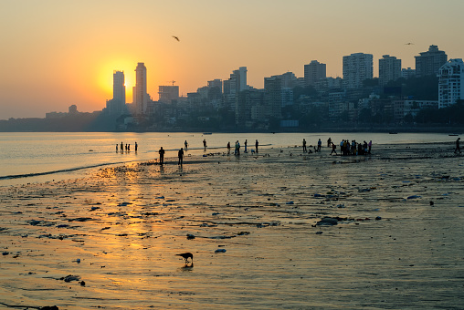 Chowpatty beach during sunset in Mumbai